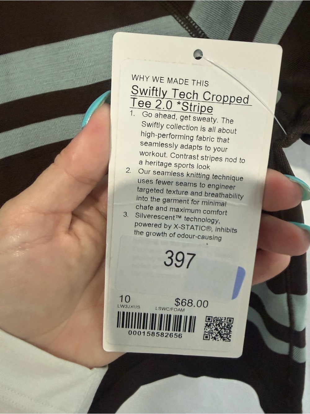 NWT Lululemon Swiftly Brown Crop Tee with Light Blue Stripes Size 10 - Picture 4 of 4